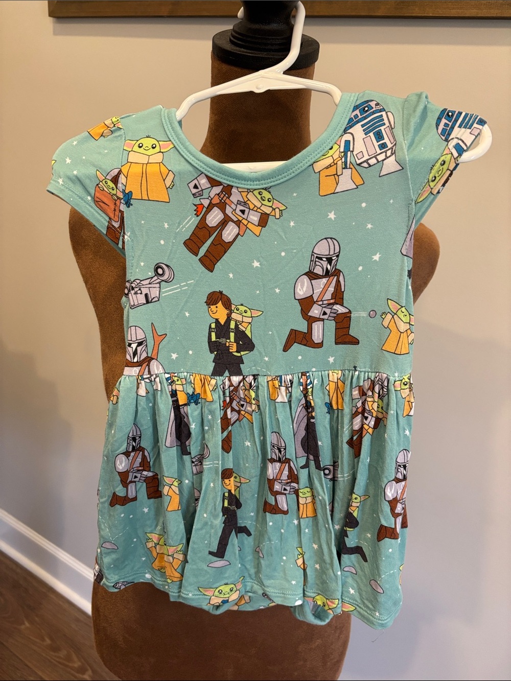 Little Sleepies Mint Green Star Wars Toddler Dress with Grogu Motif